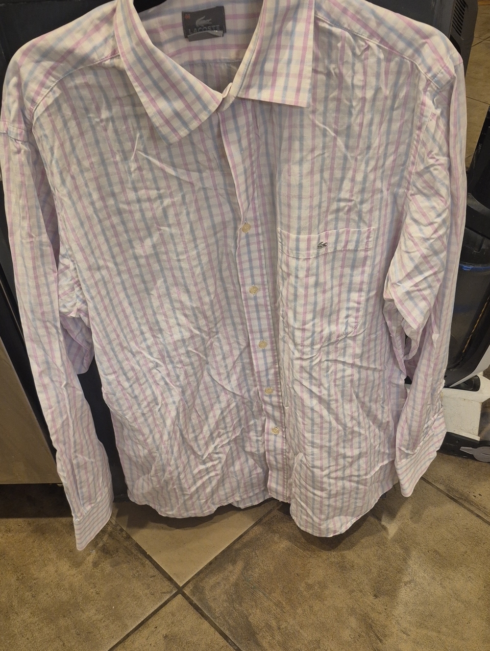 Lacoste Men’s Pastel Pink & White Checked Dress Shirt